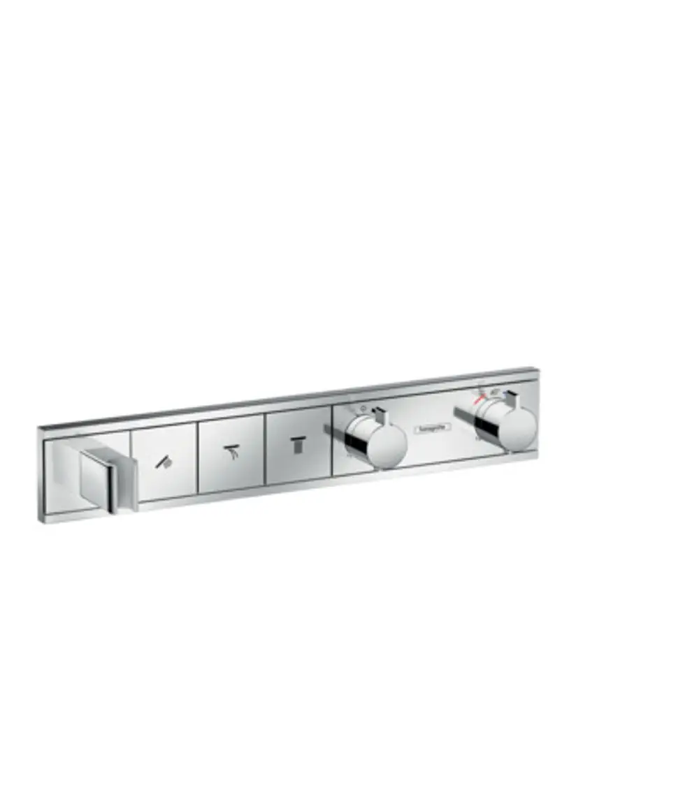 Thermostatsteuerung von Hansgrohe mit drei Einstellungsmöglichkeiten für Wasserzufuhr und Temperatur, aus Chrom, für eine Unterputzmontage.